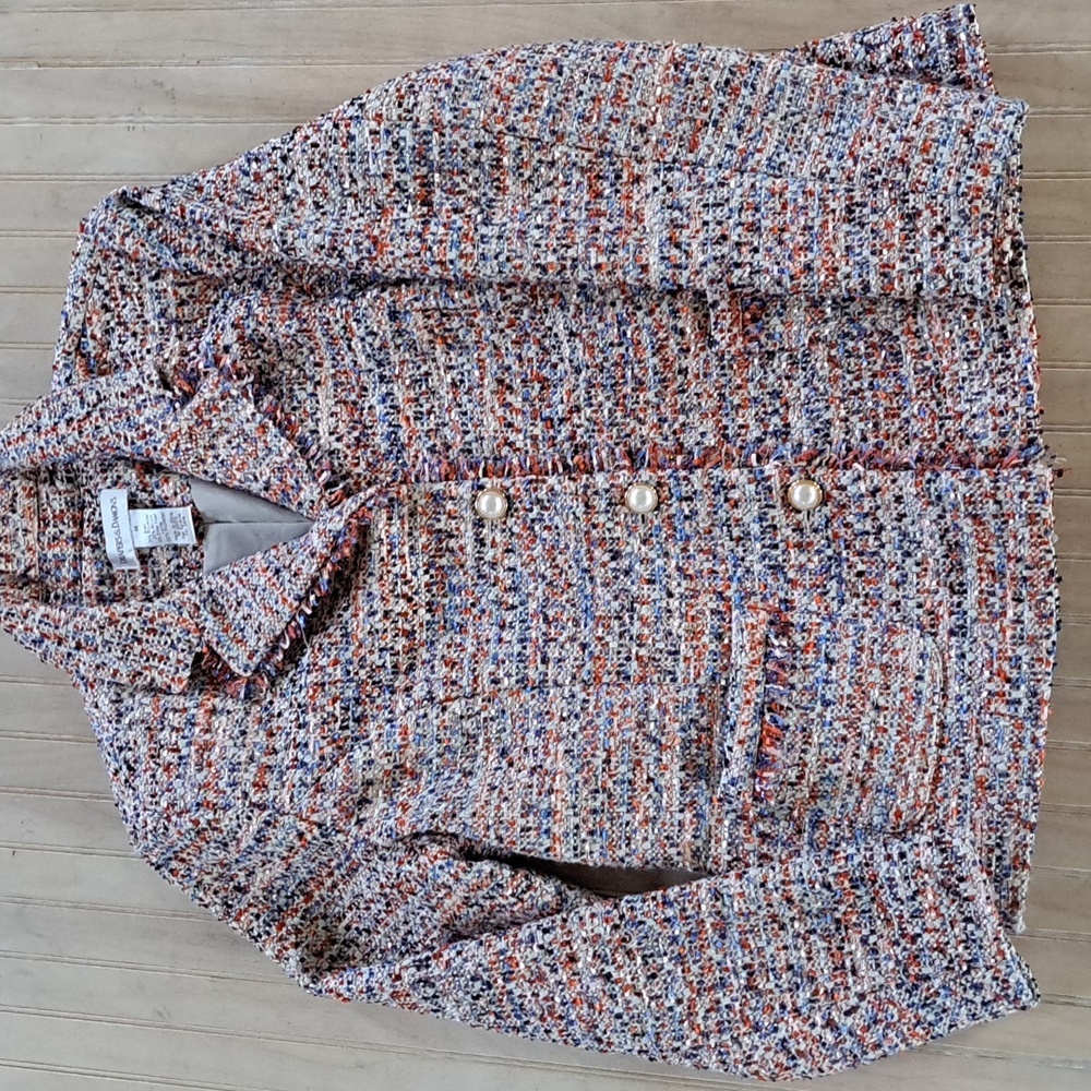 Draper's & Damon's Tweed Pearl Buttons Fun Colorful Chic Dressy Jacket Blazer - Picture 9 of 12
